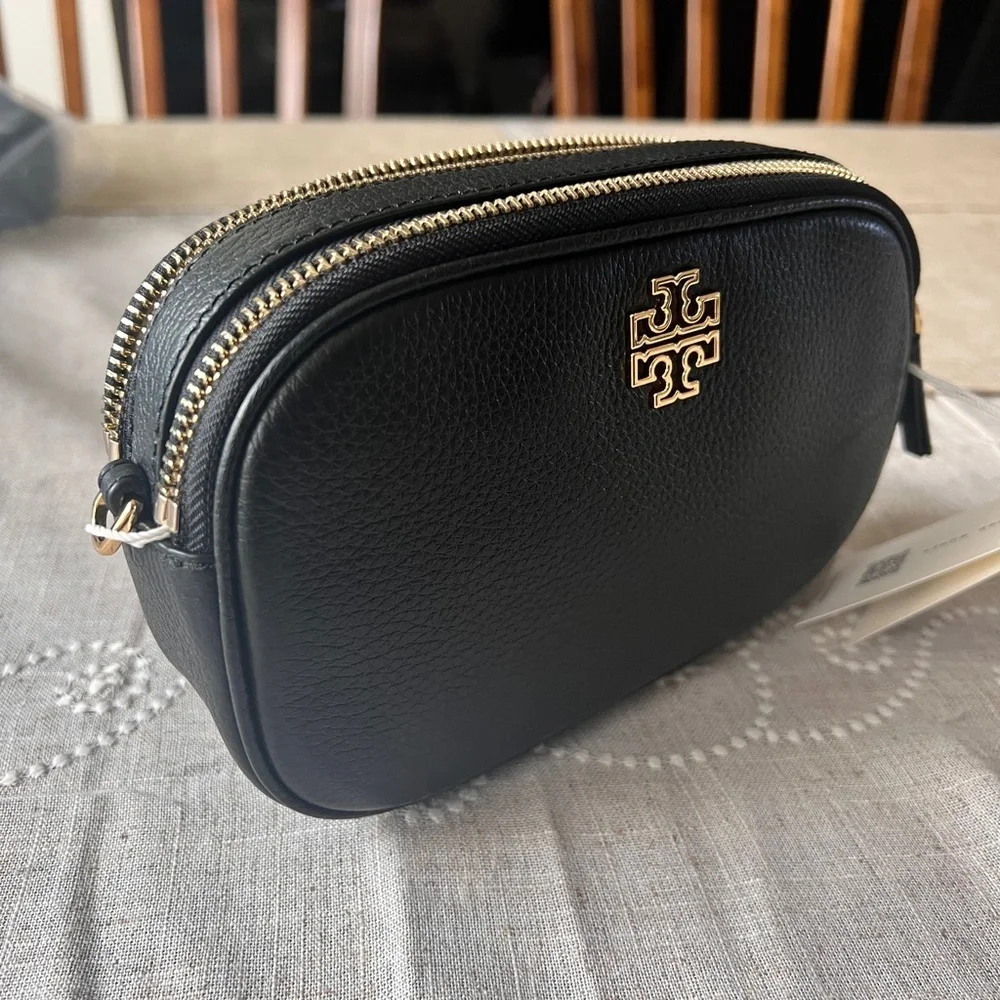 TORY BURCH• Britten Black Leather Camera Bag with Gold Logo